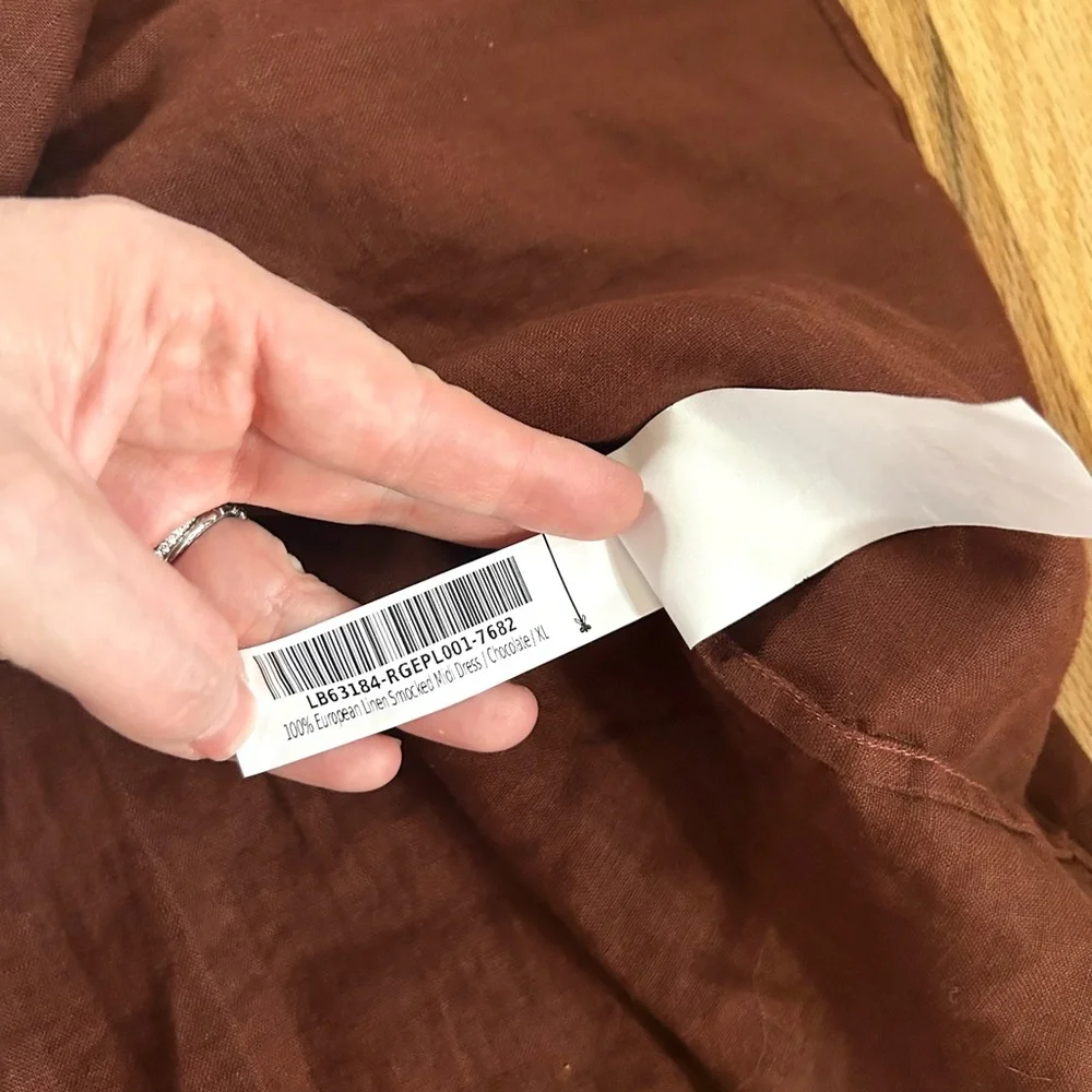 QUINCE european linen smocked midi dress chocolate brown nap dress size XL - Picture 12 of 15
